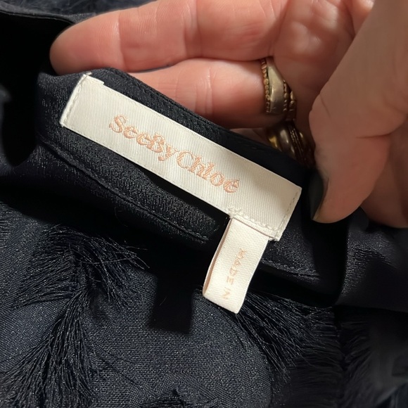 See by Chloe Navy Eyelash Fringe Dress Size 38Small - Picture 7 of 9